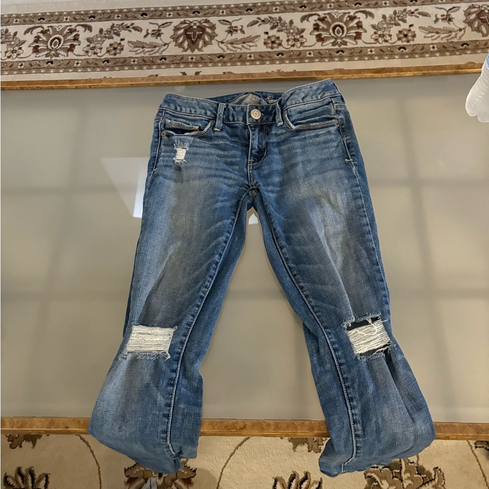 American Eagle Outfitters Ripped Blue Ankle Jeans